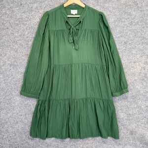 Honorine Giselle Mini Dress Womens Small Tiered Skirt Truffle Trim Front Tie 3/4